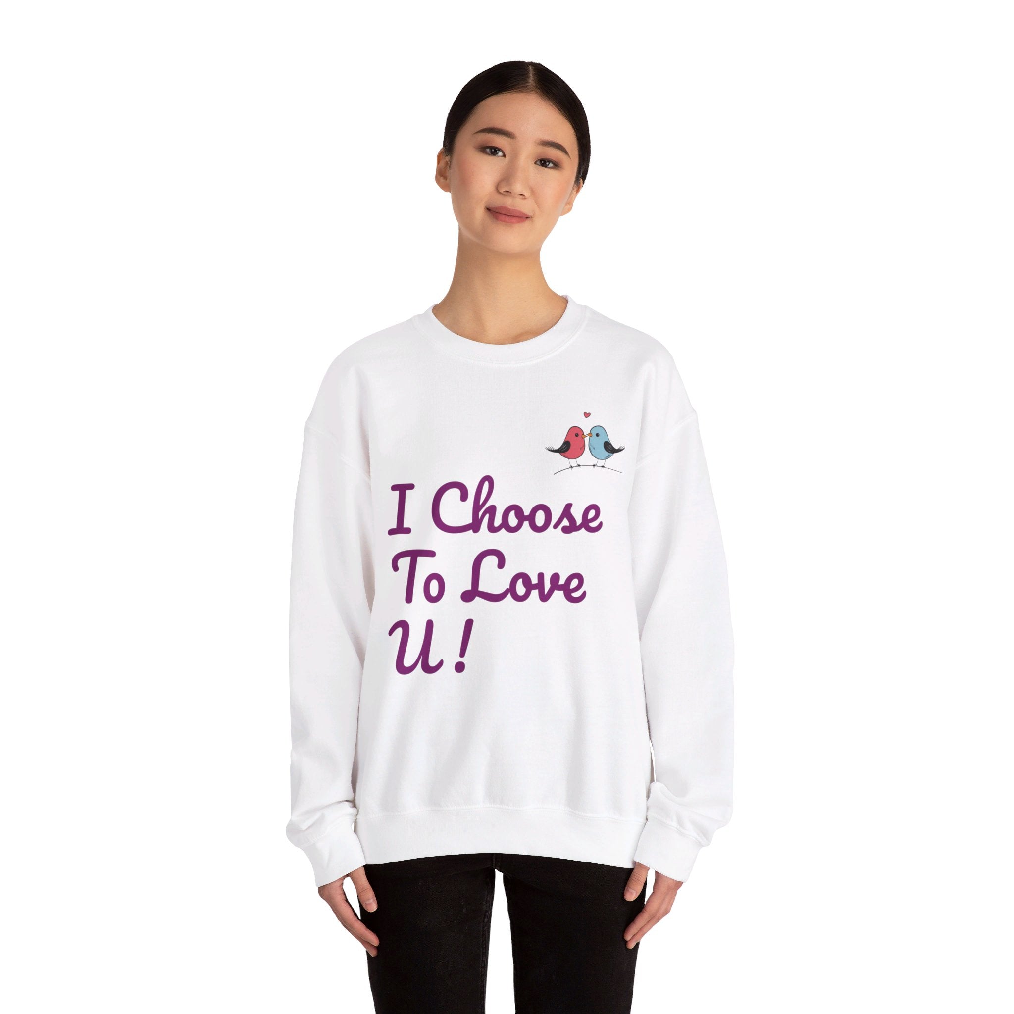 Lovebird Unisex Heavy Blend™ Crewneck Sweatshirt, (I Choose To Love You}, Men and Women Sweatshirt -Purple Font
