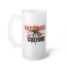 Happy-Hour Frosted Glass Beer Mug, Happiness Culture design