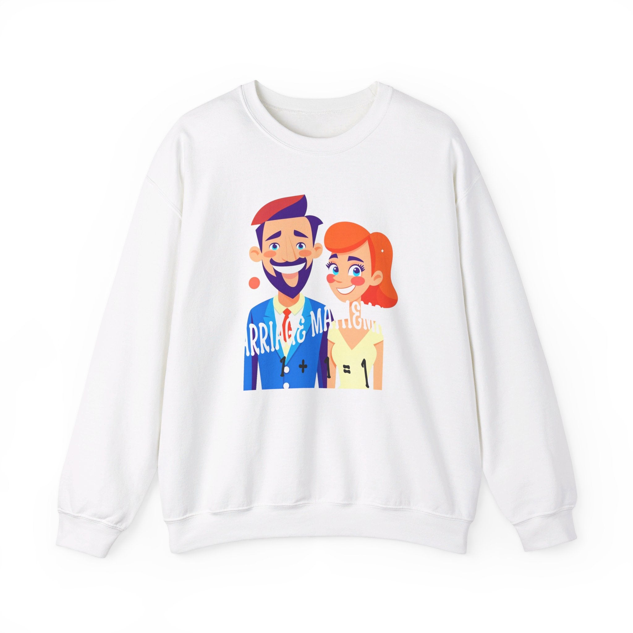 Happy mood Unisex Heavy Blend™ Crewneck Sweatshirt, Marriage Mathematics, 1 + 1 = 1