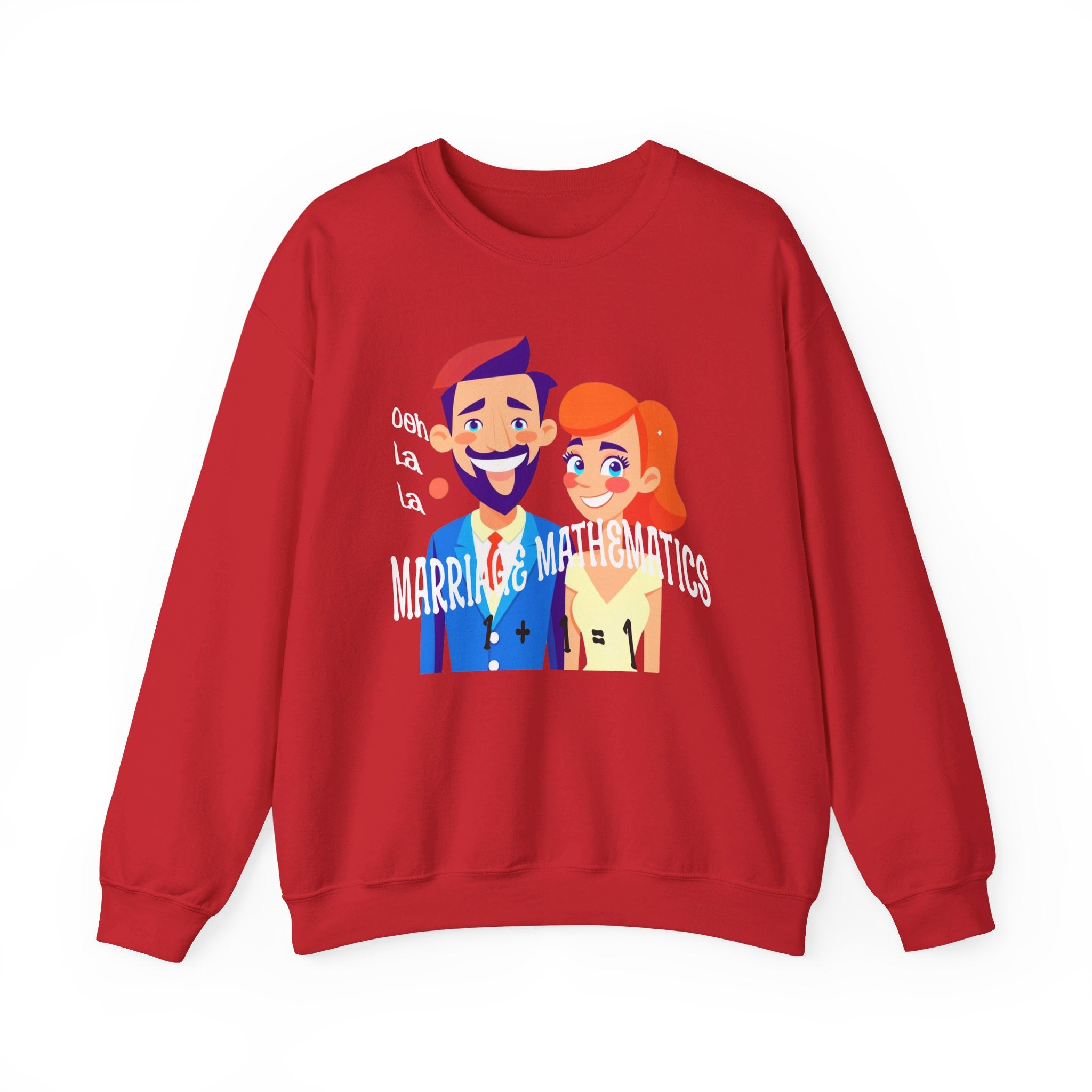 Happy mood Unisex Heavy Blend™ Crewneck Sweatshirt, Marriage Mathematics, 1 + 1 = 1