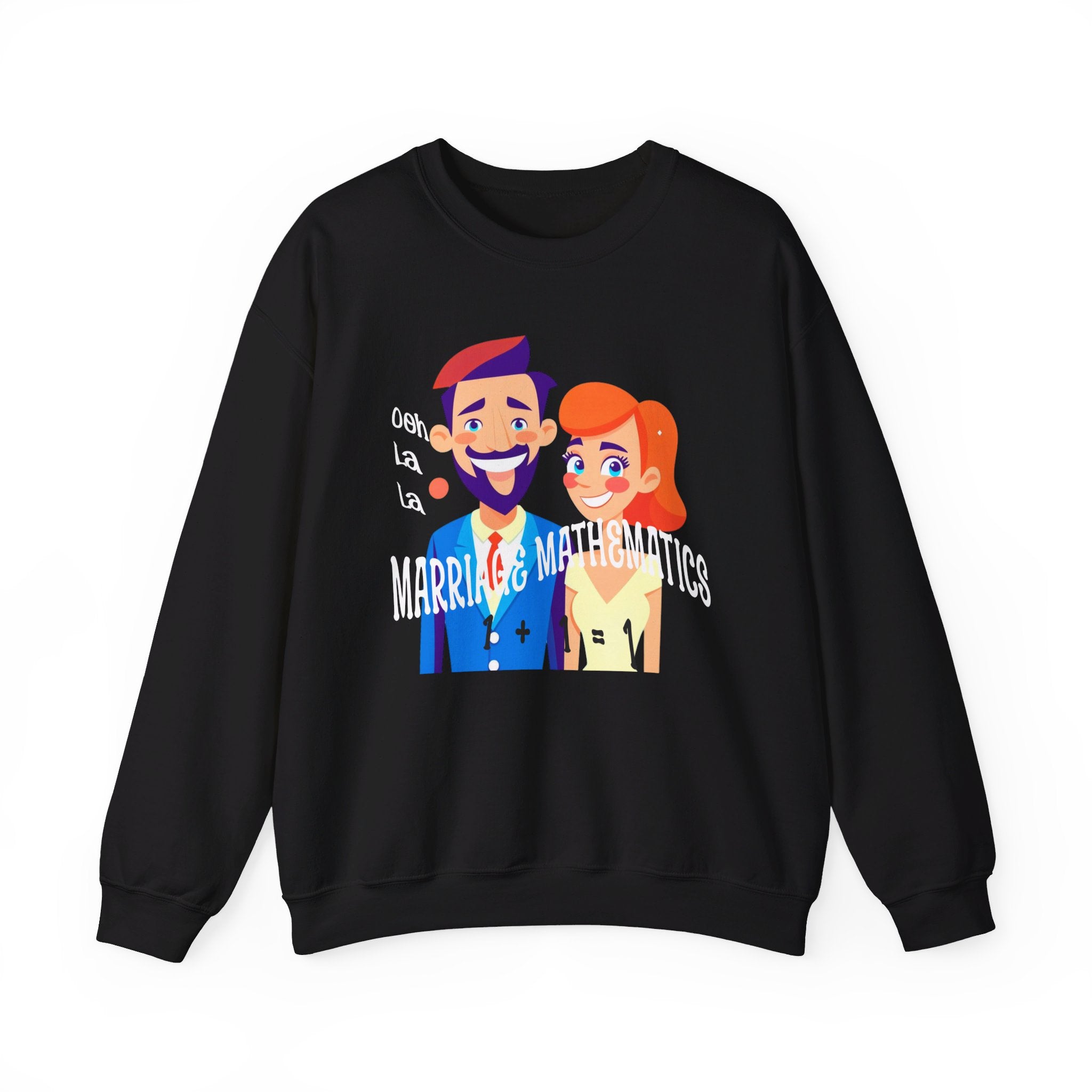 Happy mood Unisex Heavy Blend™ Crewneck Sweatshirt, Marriage Mathematics, 1 + 1 = 1