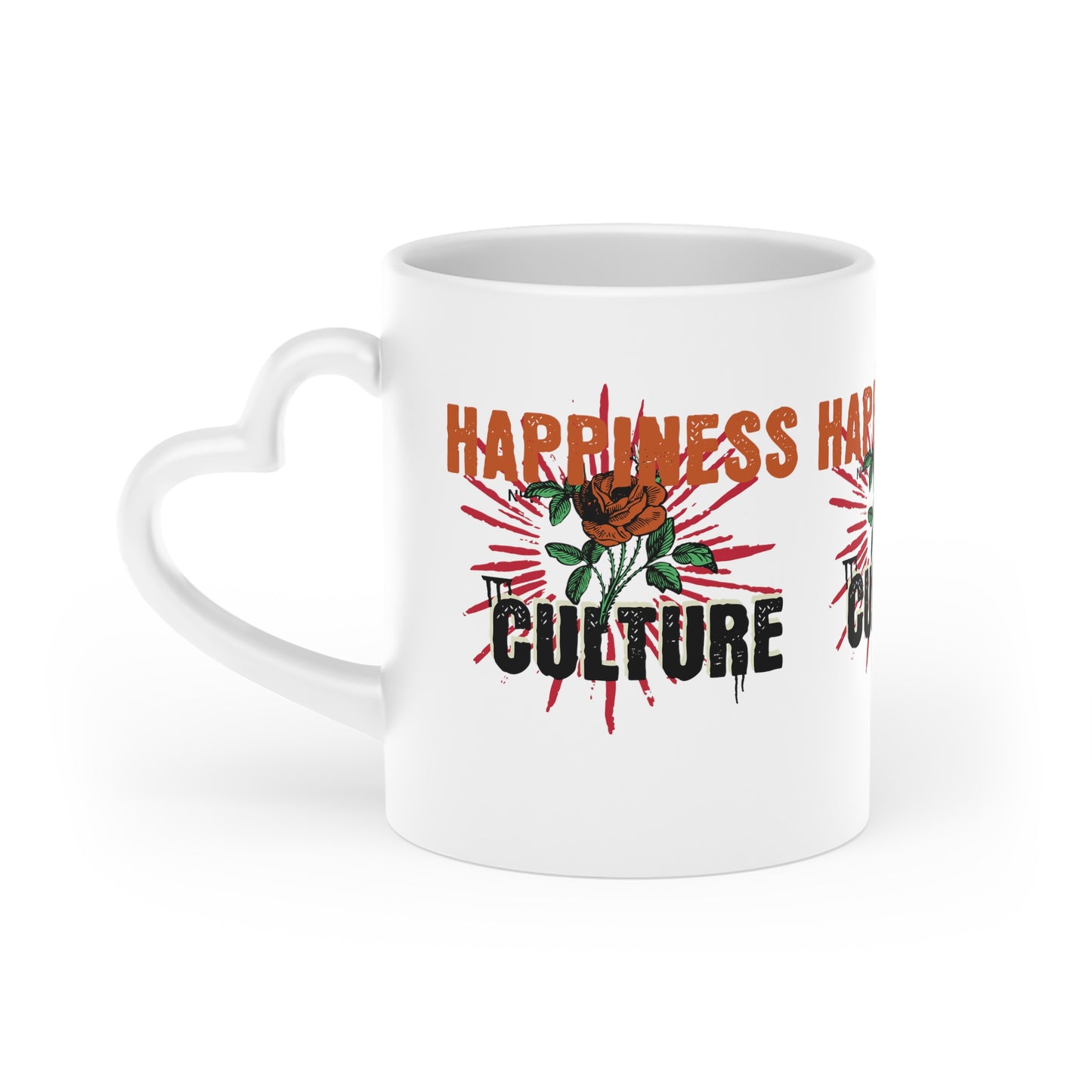 Printed Heart-Shaped Mug, Happiness Culture