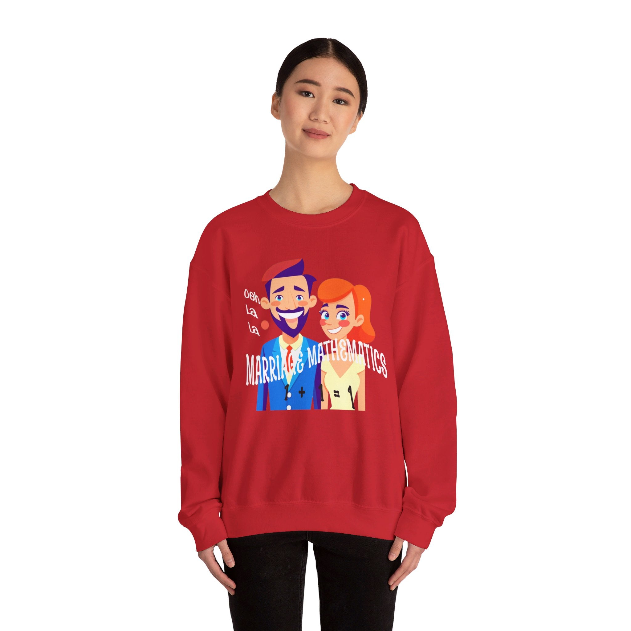 Happy mood Unisex Heavy Blend™ Crewneck Sweatshirt, Marriage Mathematics, 1 + 1 = 1