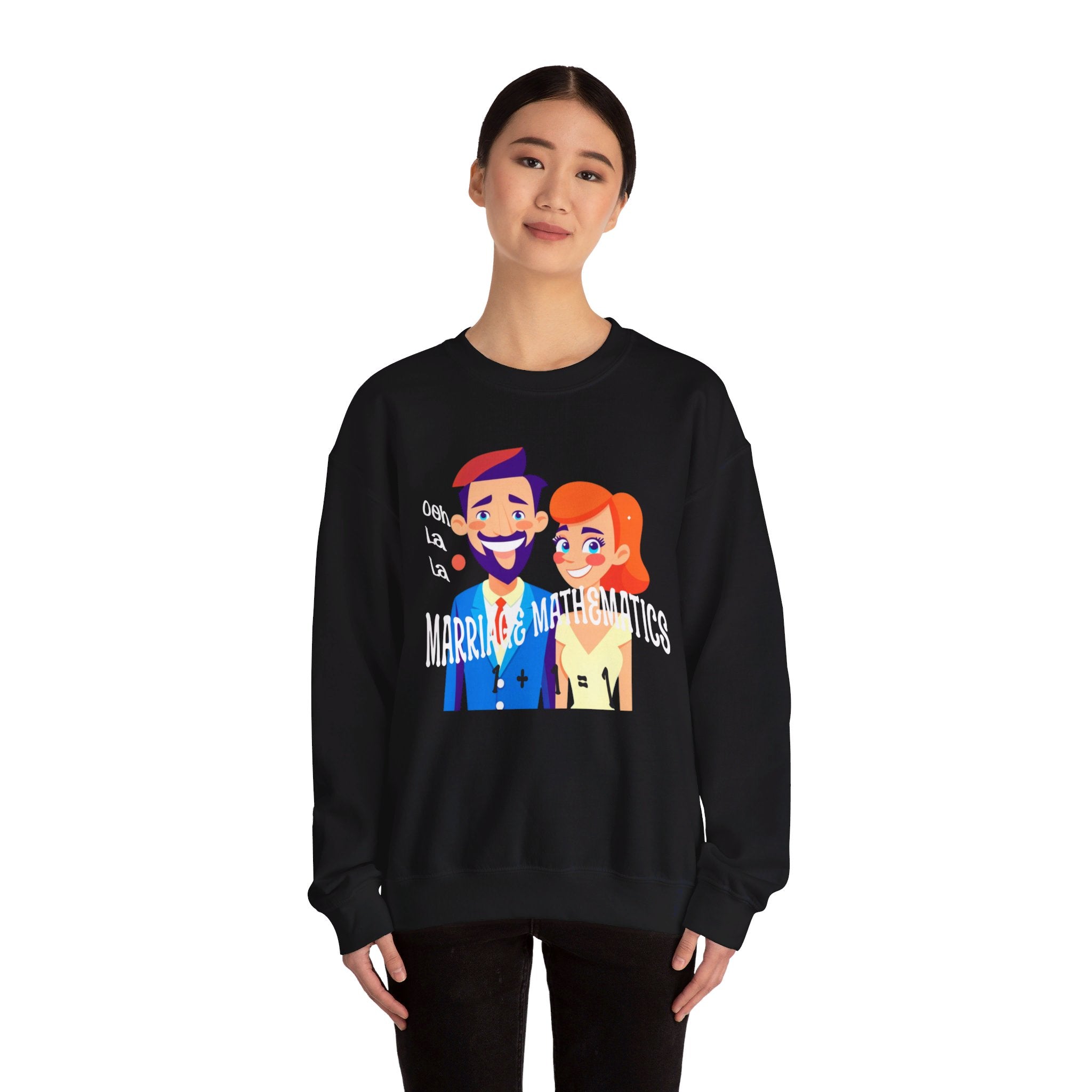 Happy mood Unisex Heavy Blend™ Crewneck Sweatshirt, Marriage Mathematics, 1 + 1 = 1
