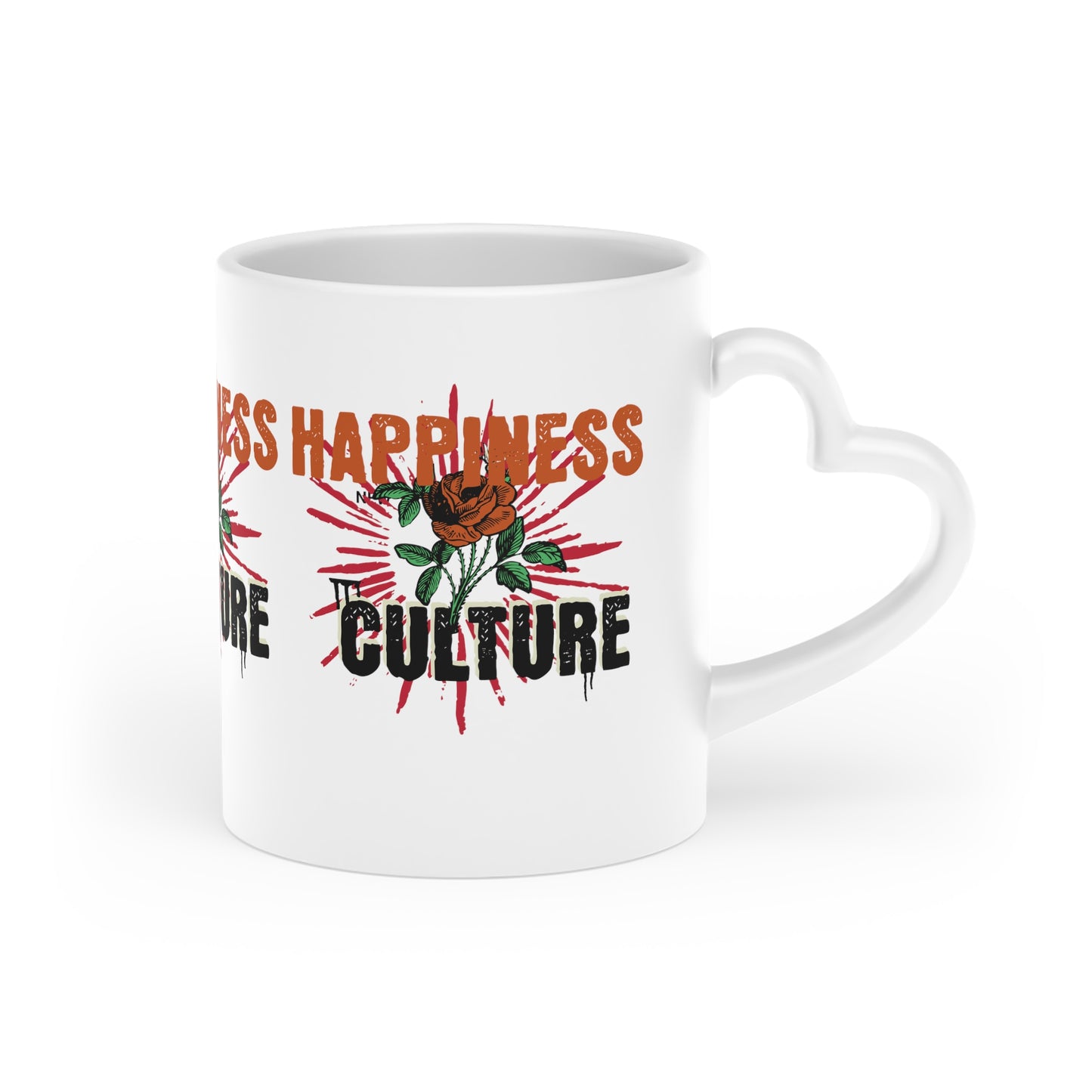 Printed Heart-Shaped Mug, Happiness Culture