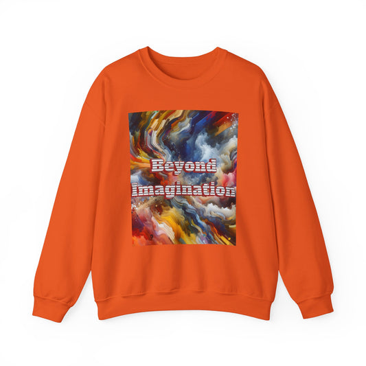 A beautiful sweatshirt with abstract graphic design and inscription, BEYOND IMAGINATION