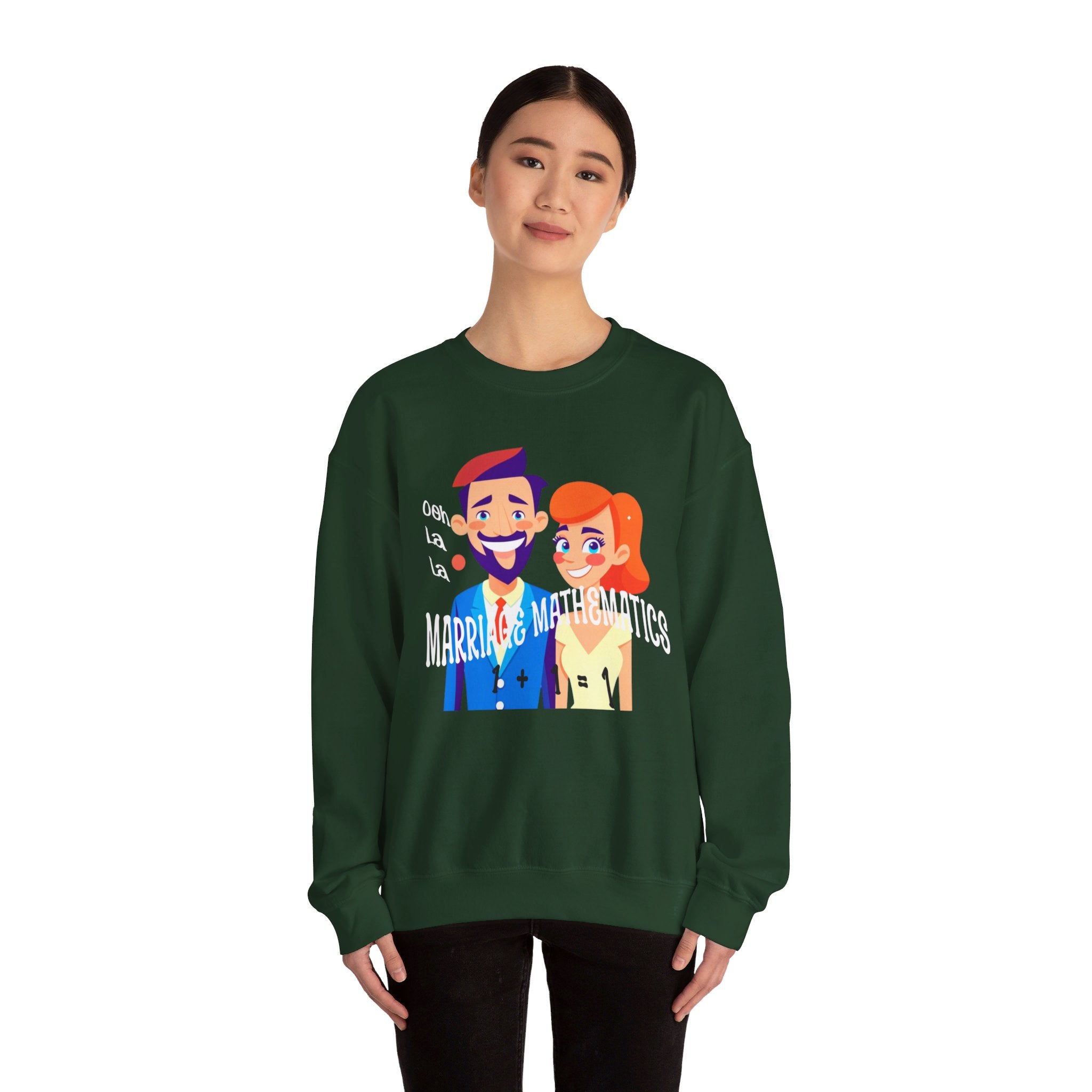 Happy mood Unisex Heavy Blend™ Crewneck Sweatshirt, Marriage Mathematics, 1 + 1 = 1