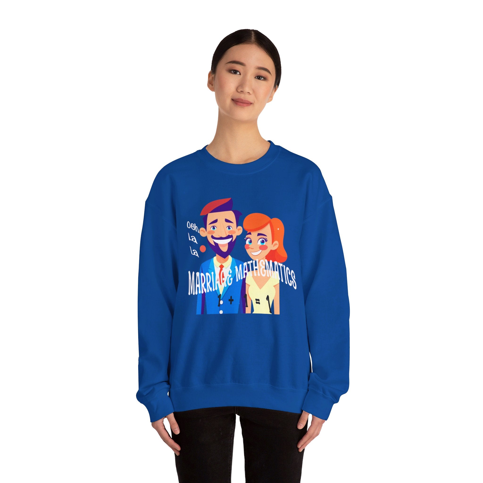 Happy mood Unisex Heavy Blend™ Crewneck Sweatshirt, Marriage Mathematics, 1 + 1 = 1