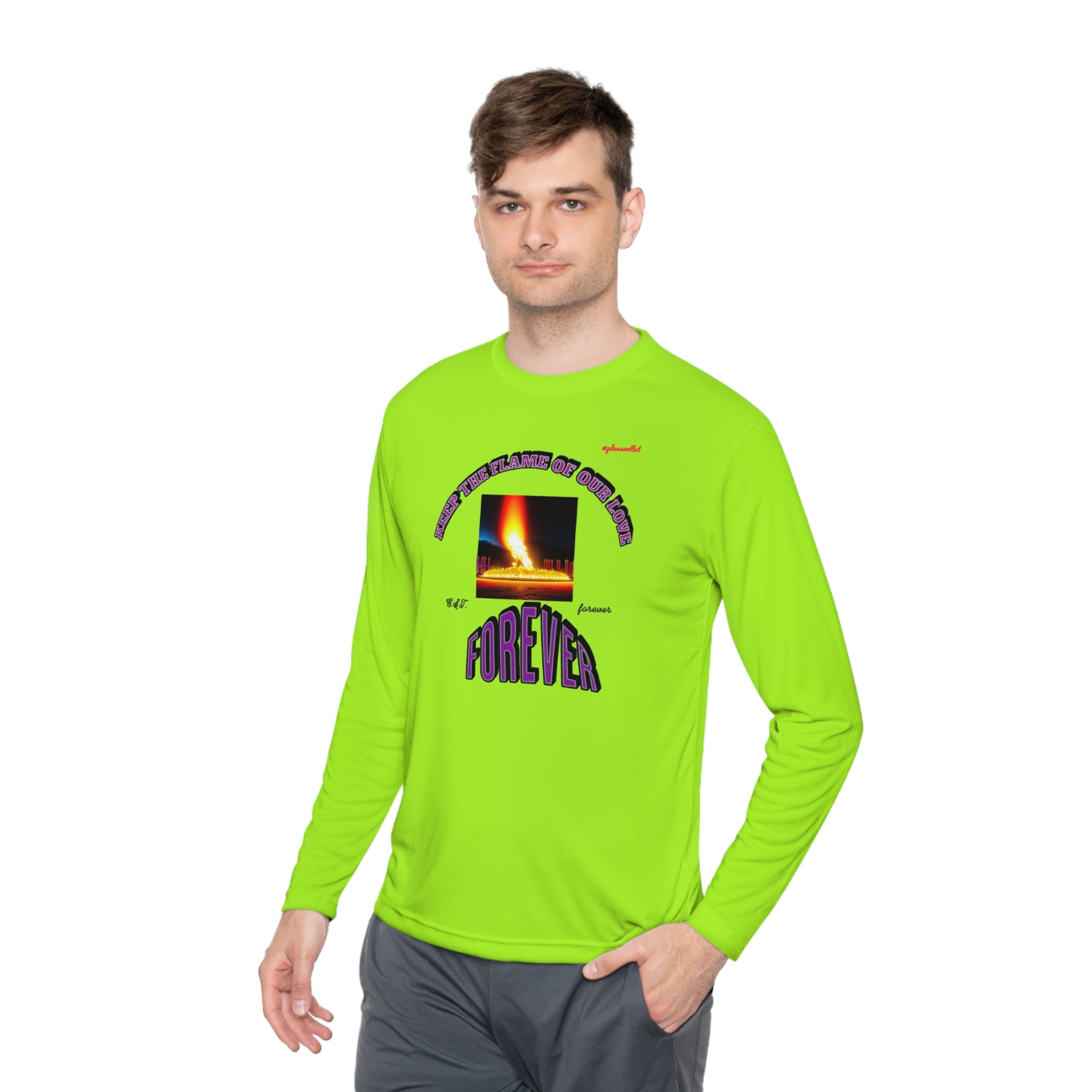Moisture wicking Unisex Lightweight Long Sleeve Tee-(Keep The Flame Of Our Love Forever)