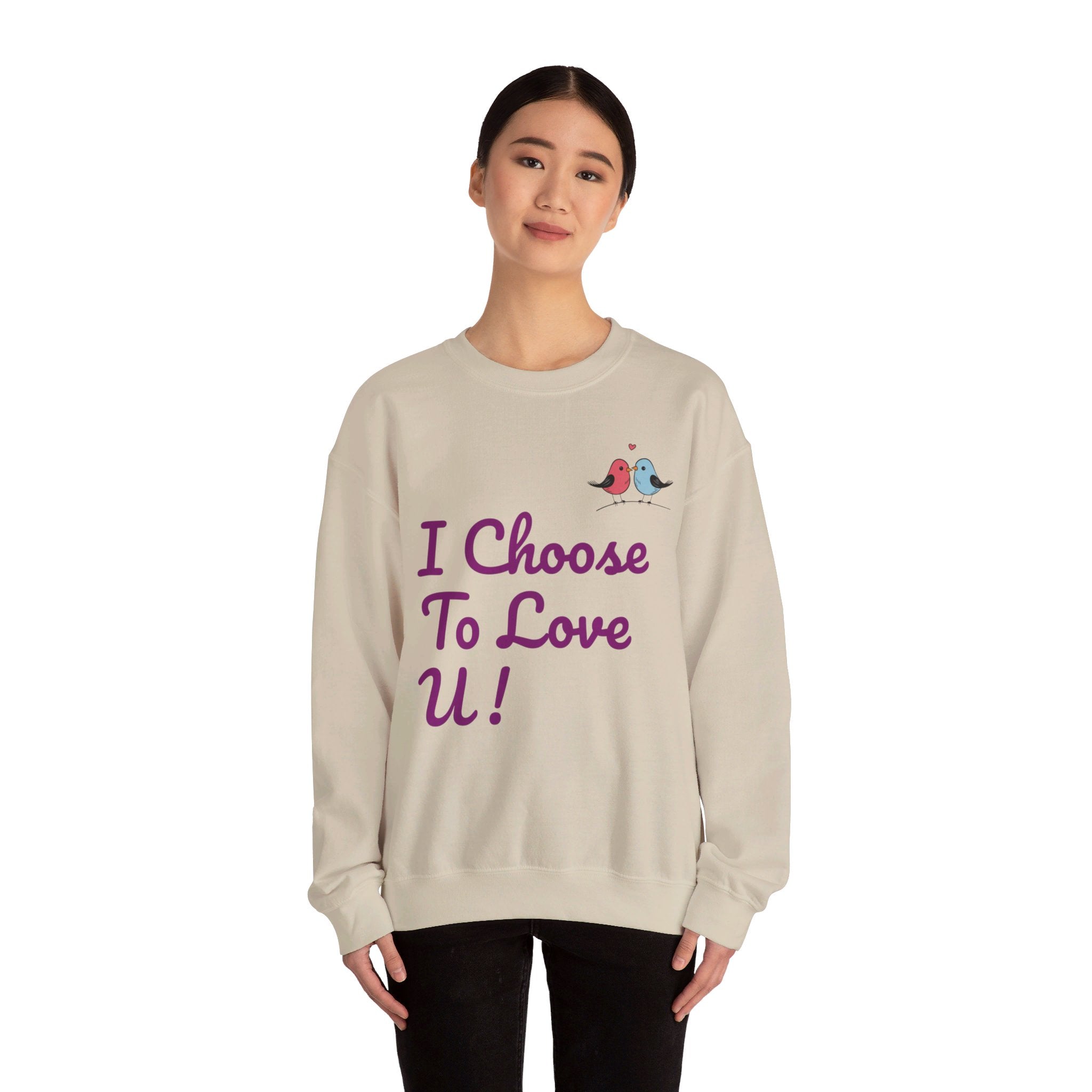 Lovebird Unisex Heavy Blend™ Crewneck Sweatshirt, (I Choose To Love You}, Men and Women Sweatshirt -Purple Font