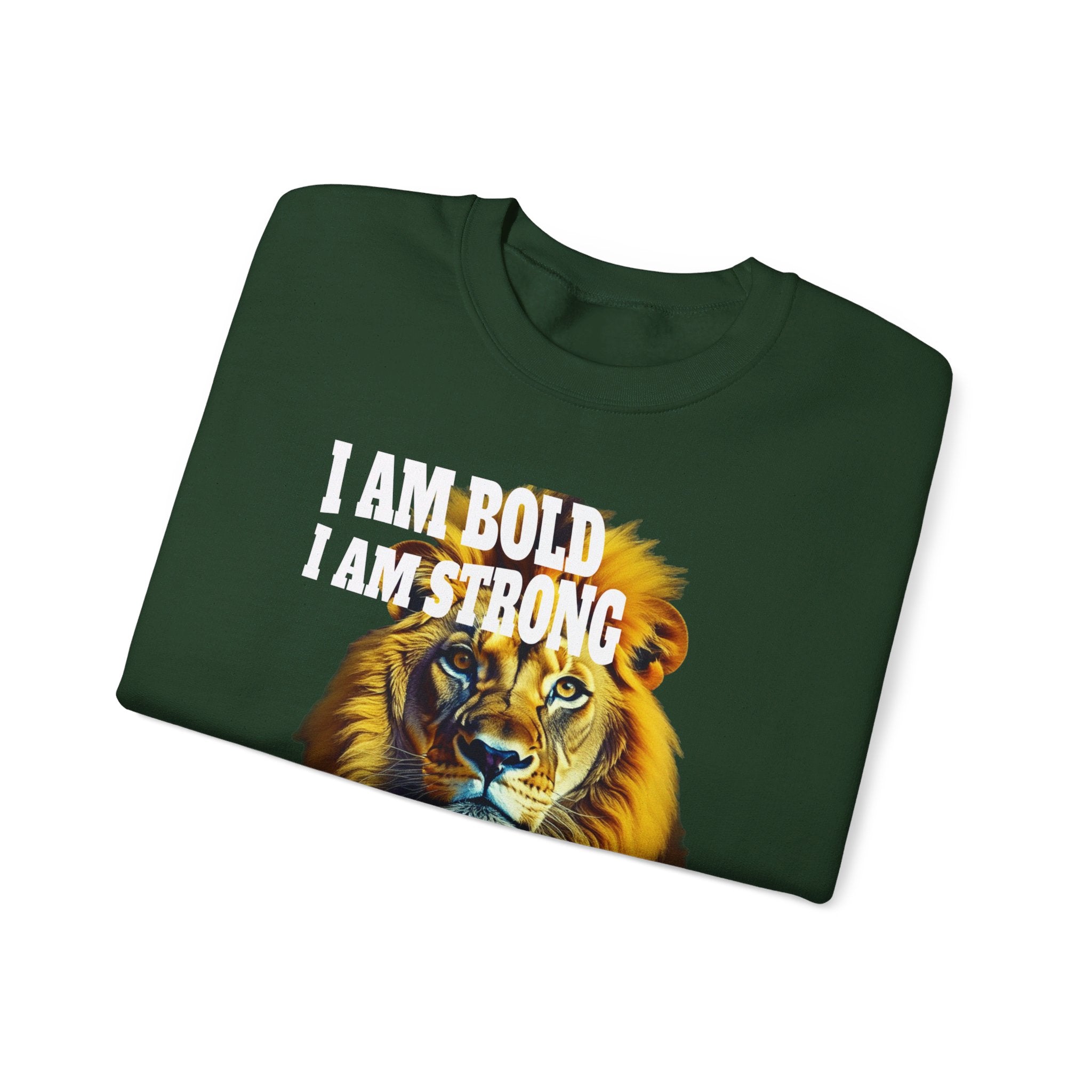 Top Design Sweatshirt, Unisex Heavy Blend™ Crewneck Sweatshirt, Inspirational, I Am Bold, I Am Strong, For The Lord God Is With Me.
