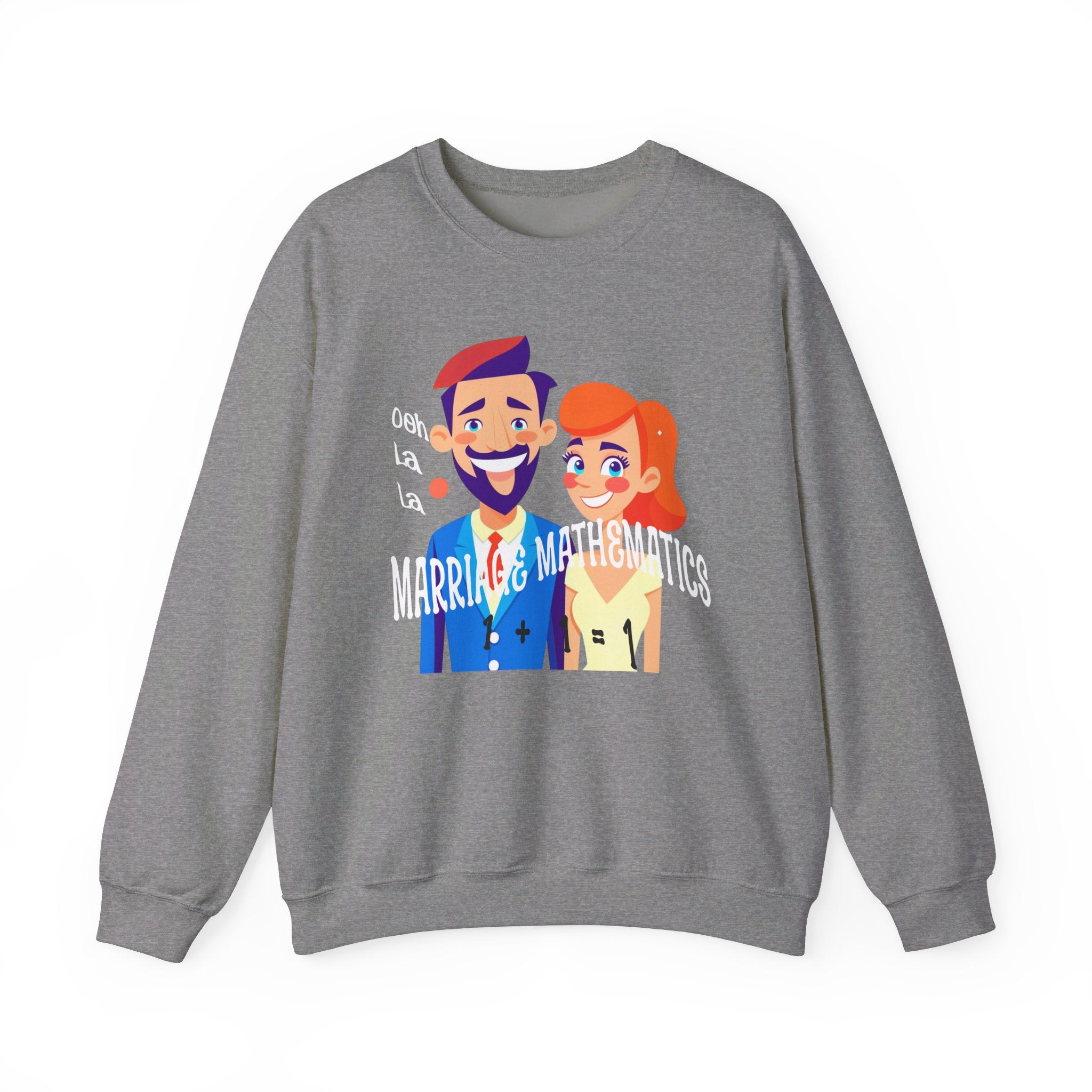 Happy mood Unisex Heavy Blend™ Crewneck Sweatshirt, Marriage Mathematics, 1 + 1 = 1