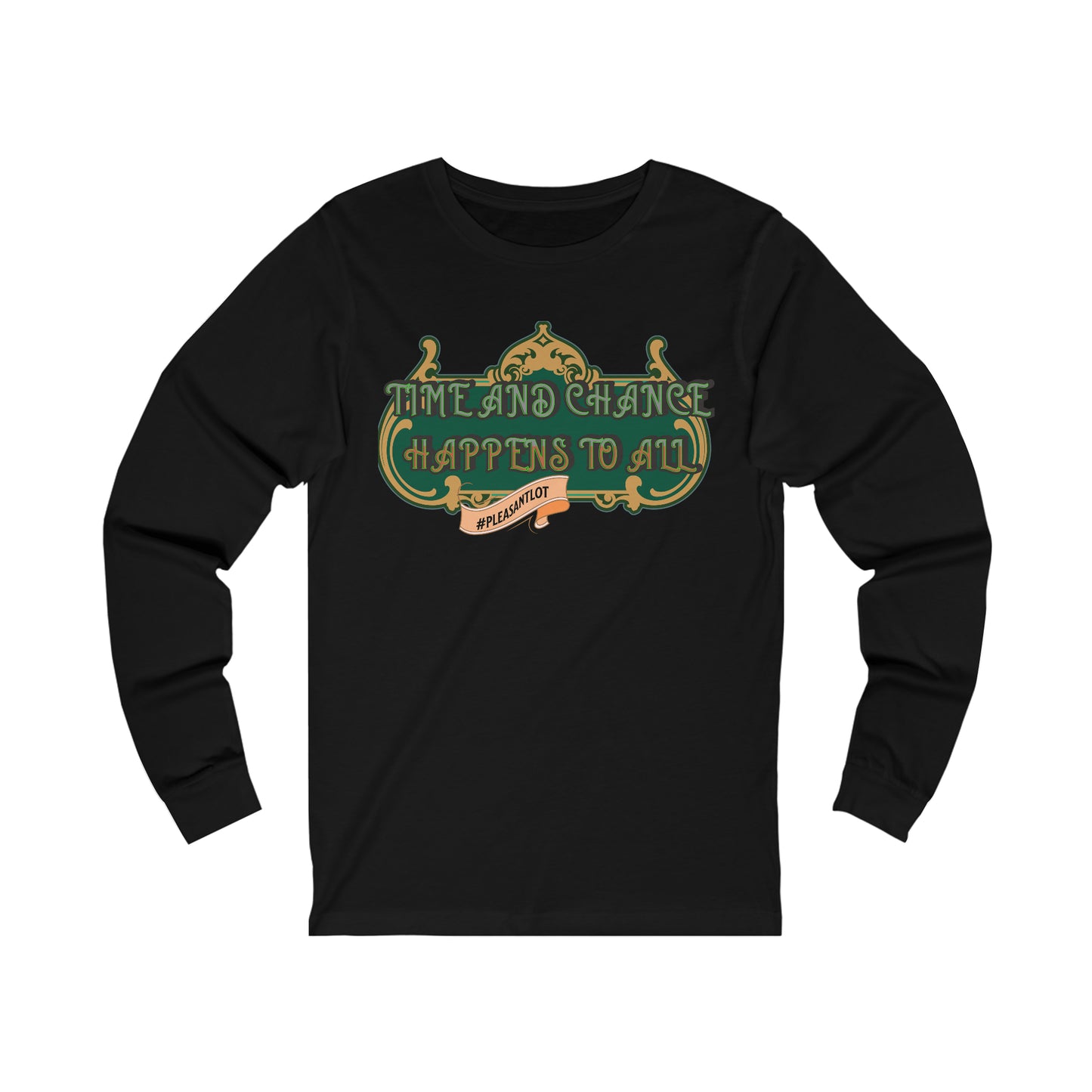Everyday Unisex Longsleeve Shirt, Men and Women sweet attire (Time And Chance Happens To All), Green and Gold Design