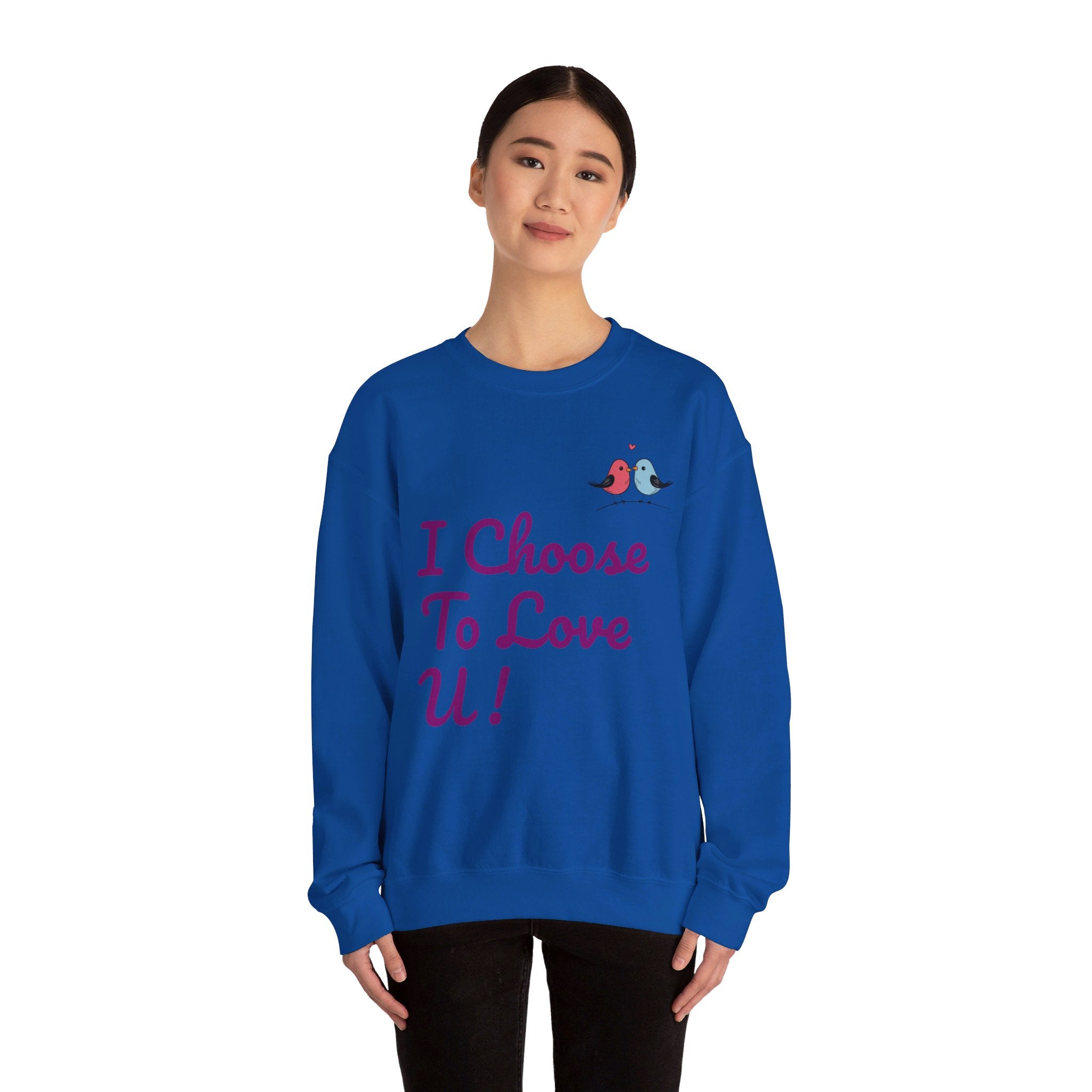 Lovebird Unisex Heavy Blend™ Crewneck Sweatshirt, (I Choose To Love You}, Men and Women Sweatshirt -Purple Font
