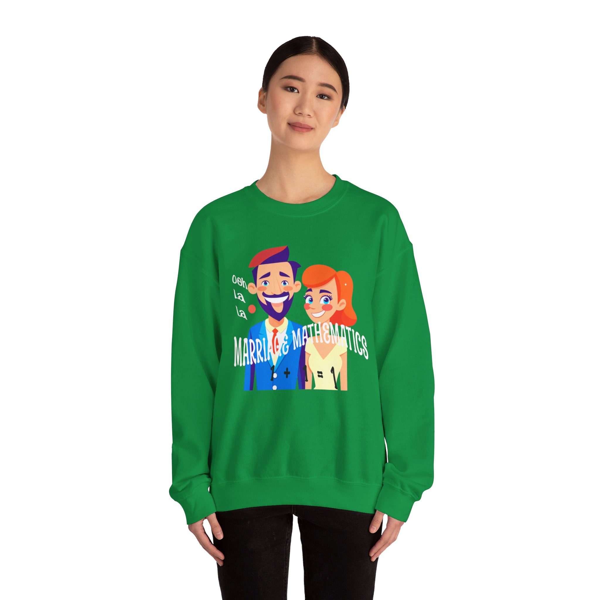 Happy mood Unisex Heavy Blend™ Crewneck Sweatshirt, Marriage Mathematics, 1 + 1 = 1