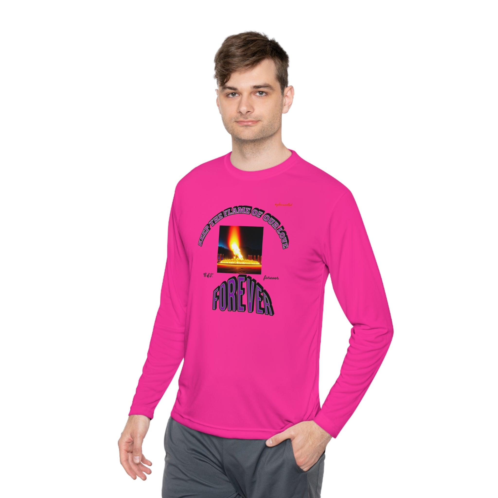 Moisture wicking Unisex Lightweight Long Sleeve Tee-(Keep The Flame Of Our Love Forever)