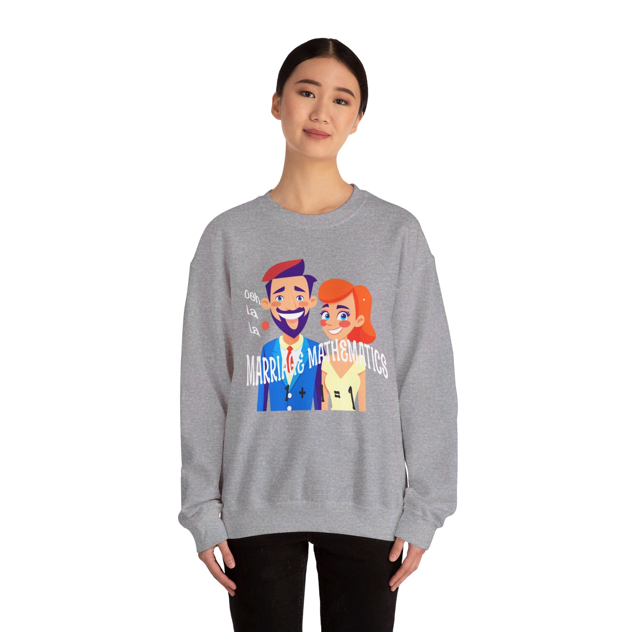 Happy mood Unisex Heavy Blend™ Crewneck Sweatshirt, Marriage Mathematics, 1 + 1 = 1