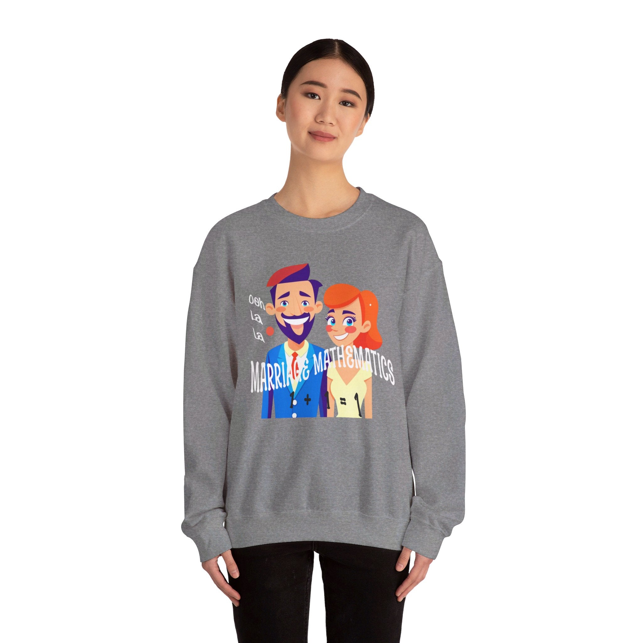 Happy mood Unisex Heavy Blend™ Crewneck Sweatshirt, Marriage Mathematics, 1 + 1 = 1