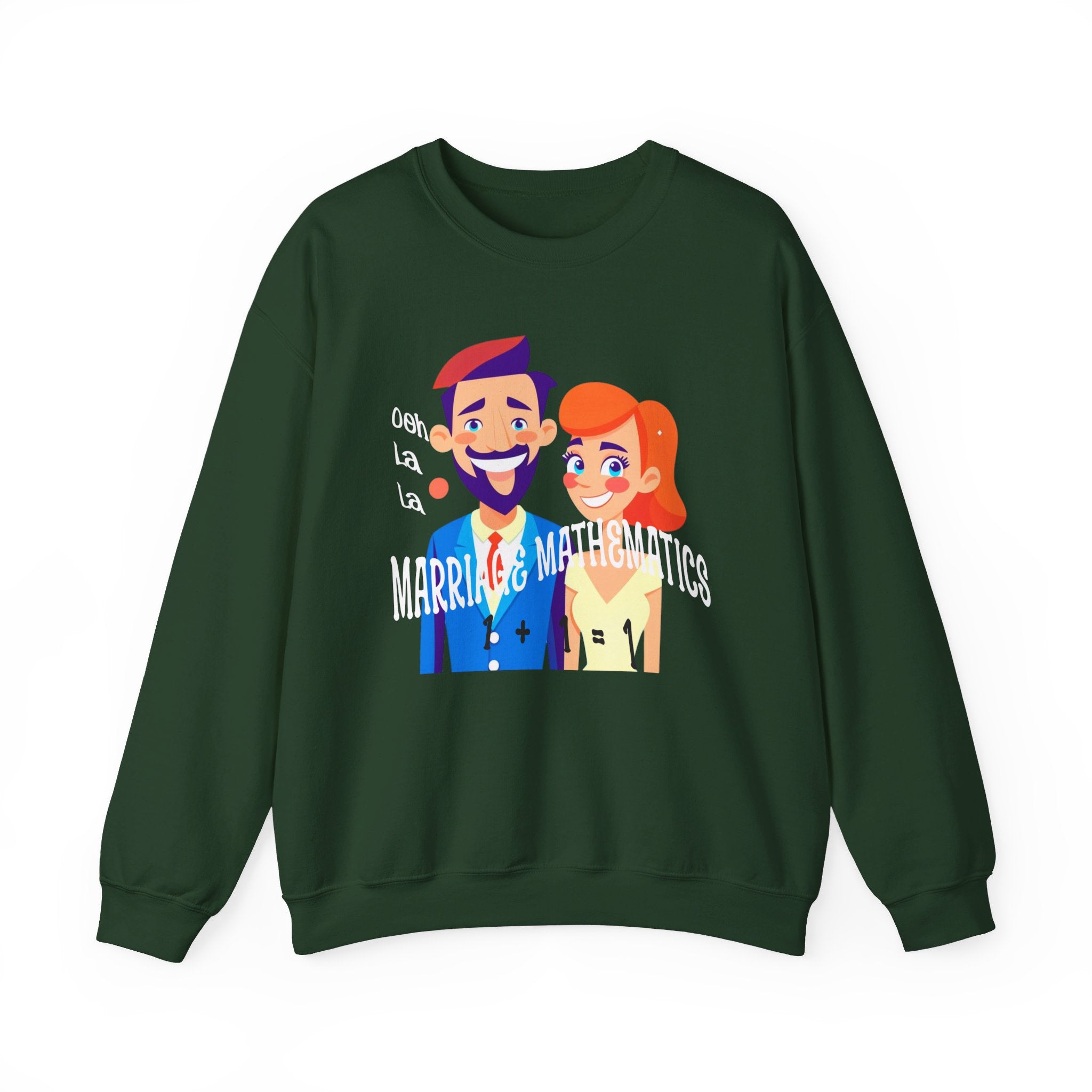 Happy mood Unisex Heavy Blend™ Crewneck Sweatshirt, Marriage Mathematics, 1 + 1 = 1