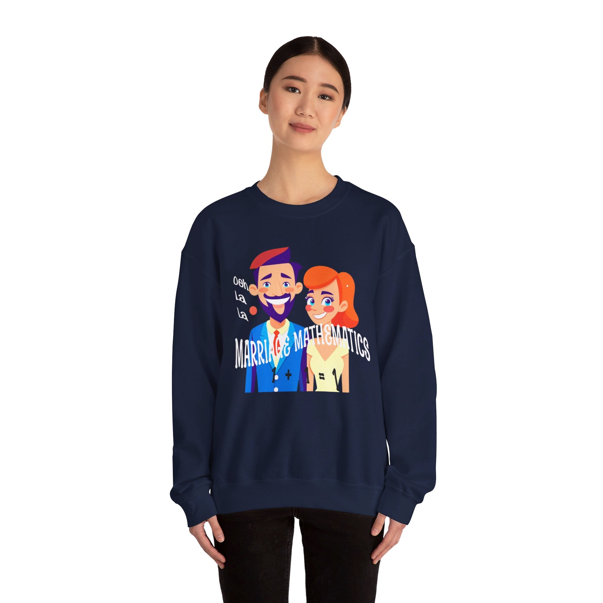 Happy mood Unisex Heavy Blend™ Crewneck Sweatshirt, Marriage Mathematics, 1 + 1 = 1
