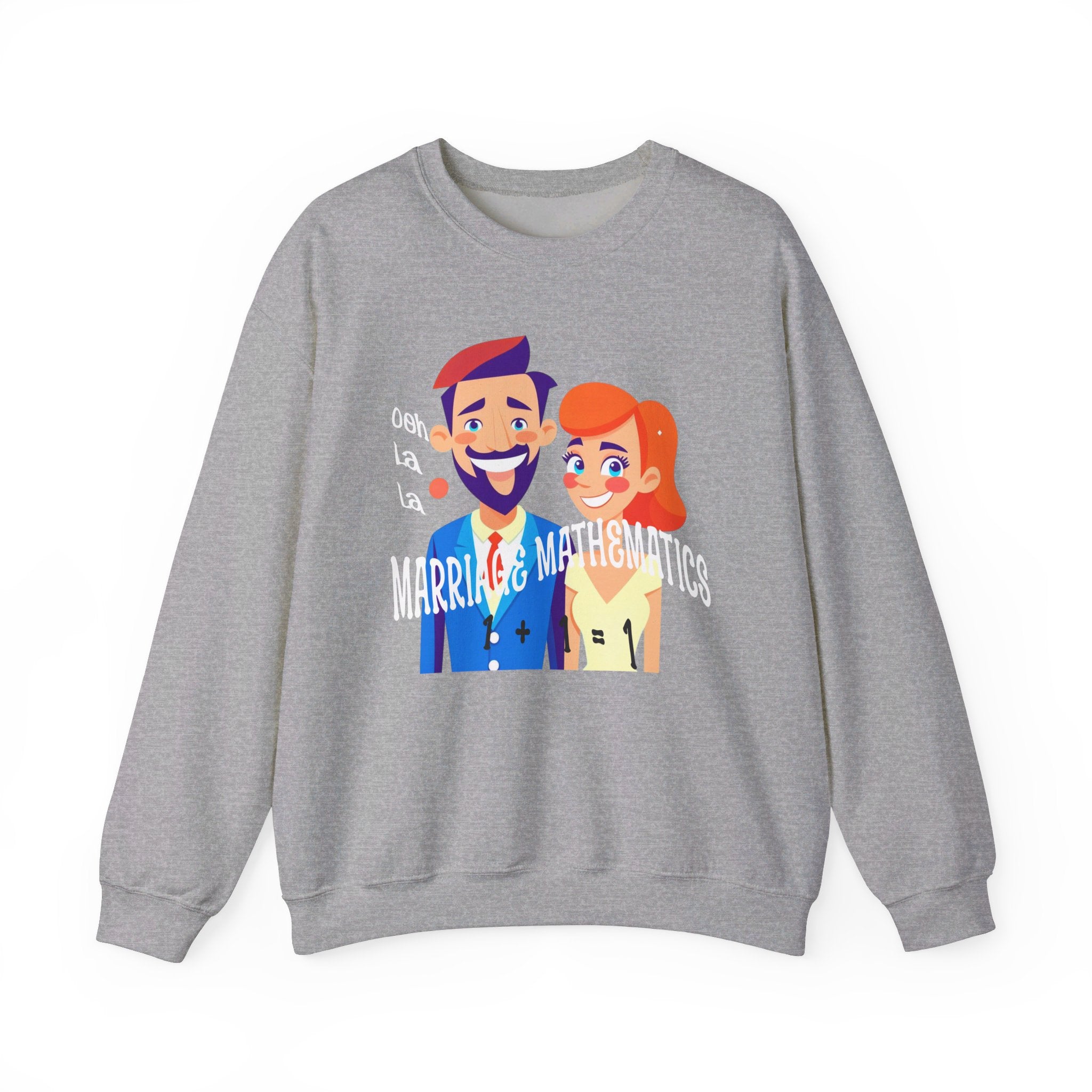 Happy mood Unisex Heavy Blend™ Crewneck Sweatshirt, Marriage Mathematics, 1 + 1 = 1