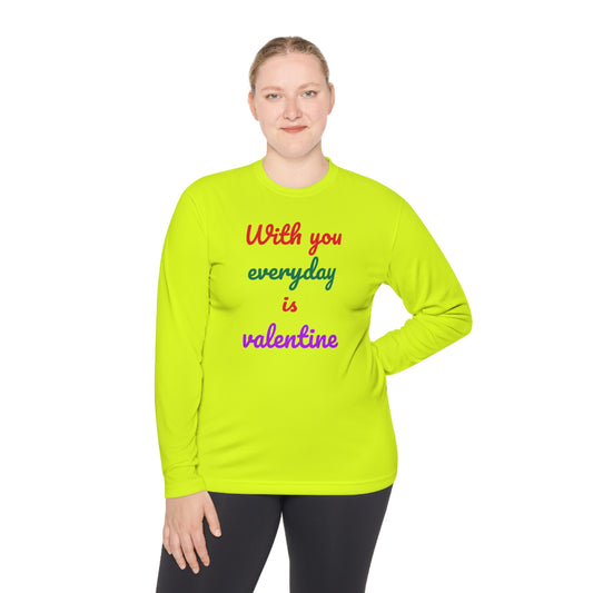 Unisex Lightweight Long Sleeve Tee, Activewear or Everydaywear, Comfy feel, 40+ultraviolet protector factor(With You Everyday Is Valentine)